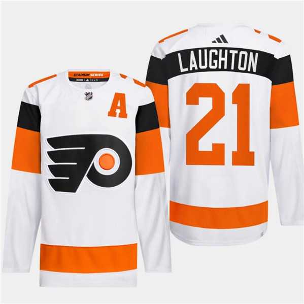 Mens Philadelphia Flyers #21 Scott Laughton White 2024 Stadium Series Stitched Jersey Dzhi